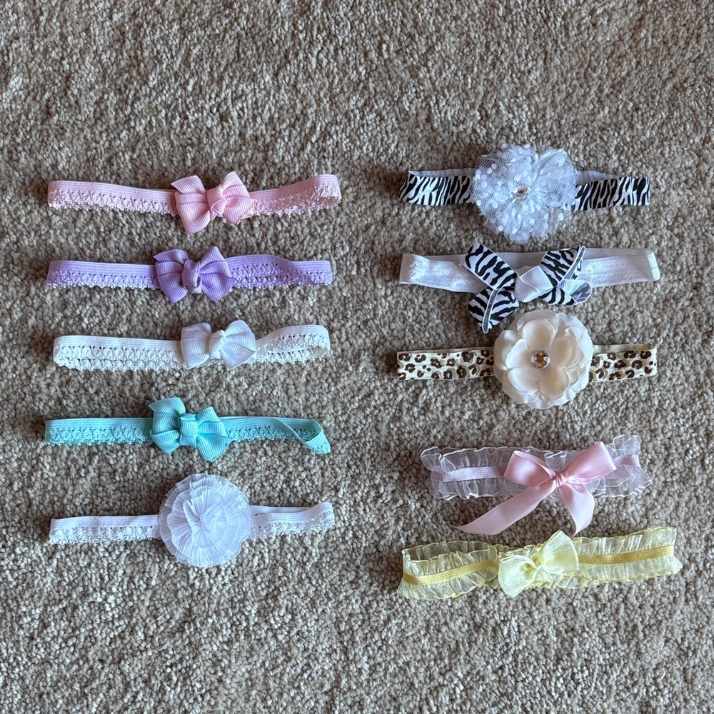 Bundle of 10 Infant/Toddler Stretch Headbands w/ Flowers and Bows